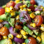 Charred Corn Avocado Salad with Roasted Red Onions
