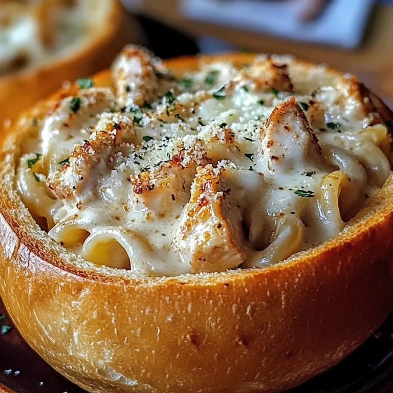 Chicken Alfredo Garlic Bread Bowls