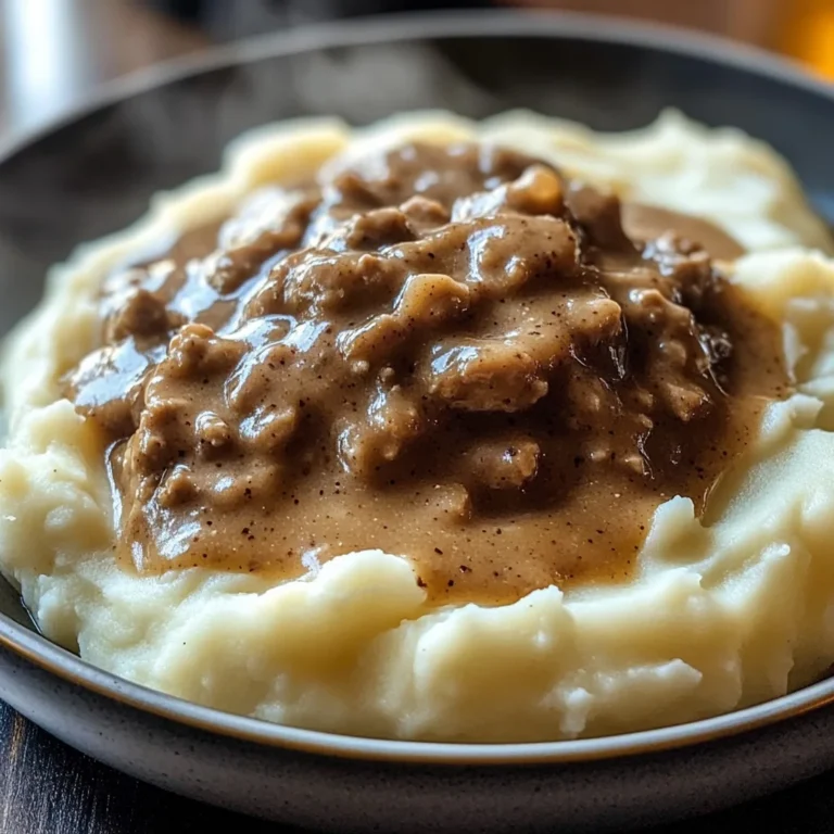 Delicious chicken chicken hamburger Gravy Over Mashed Potatoes