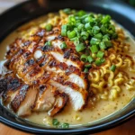Fiery Chicken Ramen with Creamy Garlic Sauce