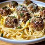 Garlic Butter Meatballs : Creamy Linguine Delight