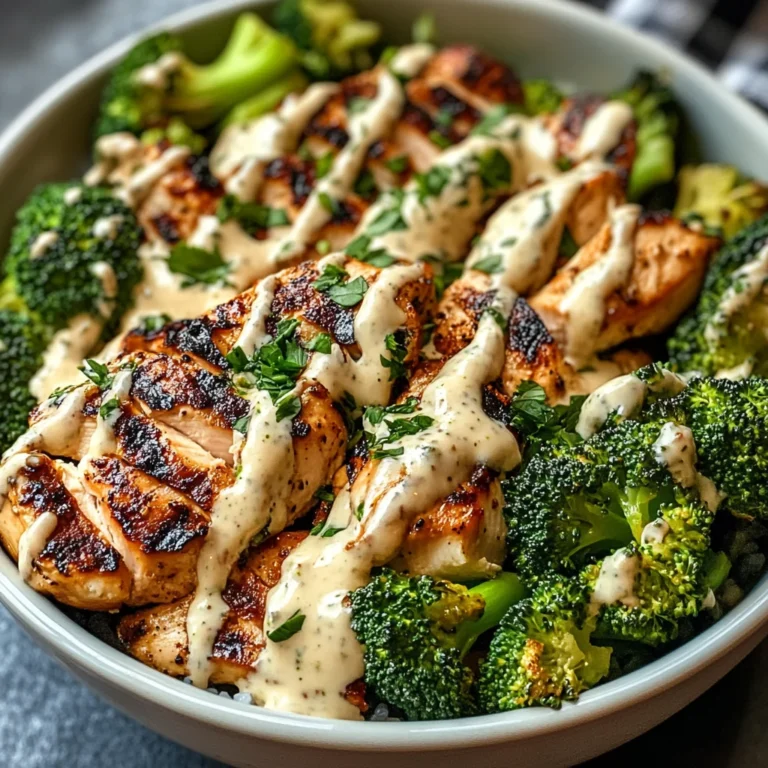 Grilled Chicken & Broccoli Bowls with Creamy Garlic Sauce