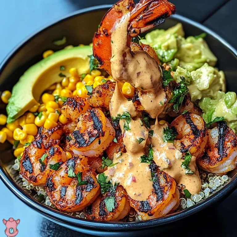 Grilled Shrimp Bowl with Avocado, Corn Salsa & Creamy Sauce