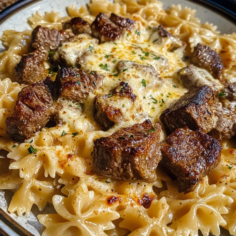 Cajun Steak Tips with Cheesy Parmesan Bowtie Pasta