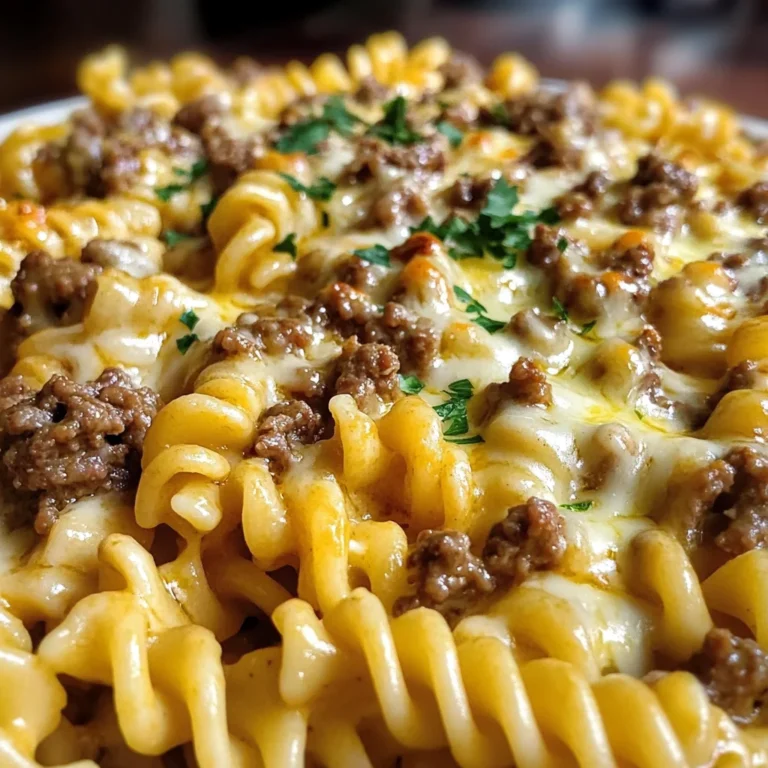 Cheesy Rotini with Garlic Butter Sauce and Ground Beef