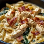 Creamy Chicken Pasta with Spinach and Bacon