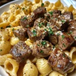Creamy Garlic Parmesan Steak Bites with Shell Pasta