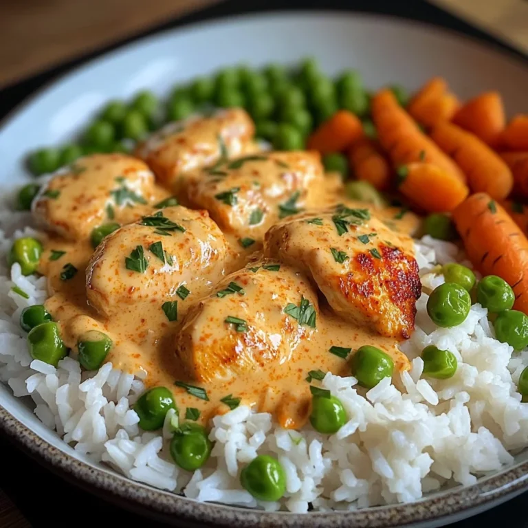 Creamy Paprika Chicken with Rice & Buttered Veggies