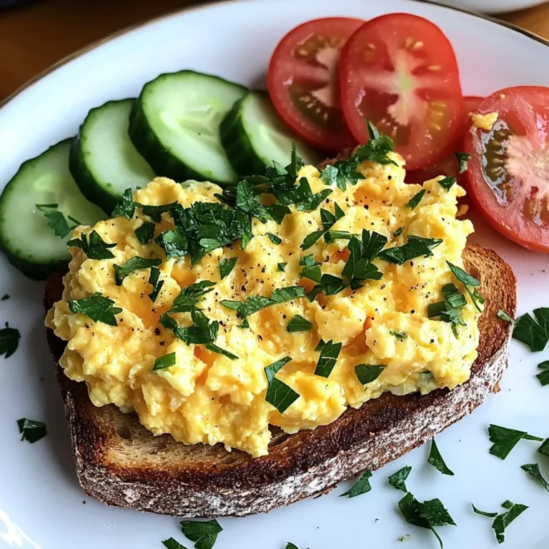 Creamy Scrambled Egg Toast with Fresh Cucumber & Tomato Slices
