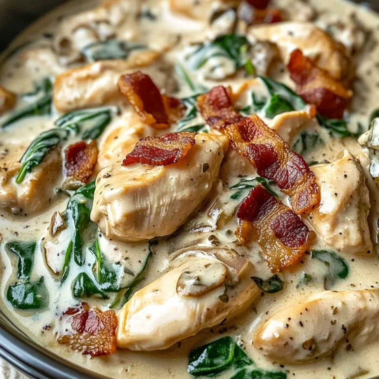 Creamy Slow Cooker Chicken Stroganoff with Spinach and Crispy Bacon
