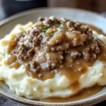 Delicious chicken hamburger Gravy Over Mashed Potatoes