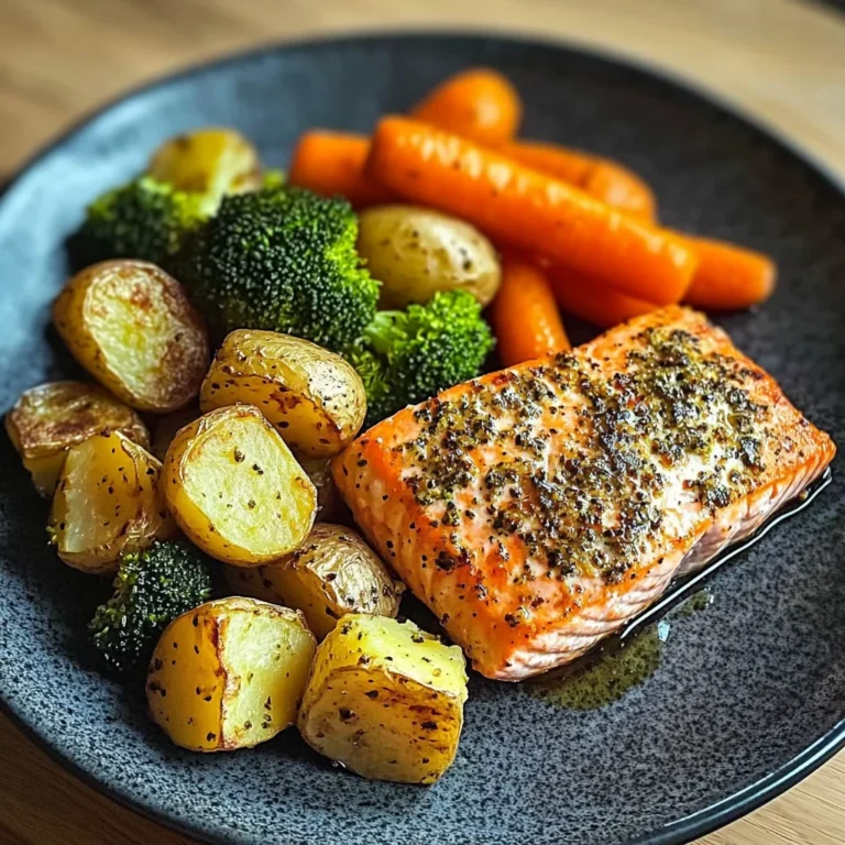 Garlic Salmon with Herbed Potatoes, Carrots & Broccoli