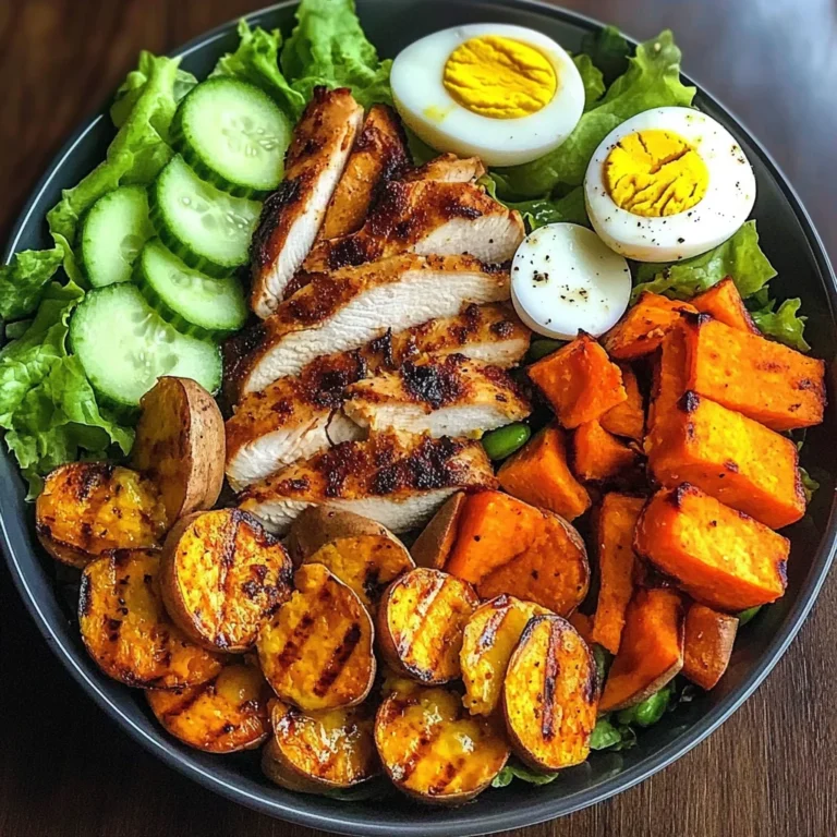 Grilled Chicken Salad Bowl with Sweet Potato Rounds & Eggs