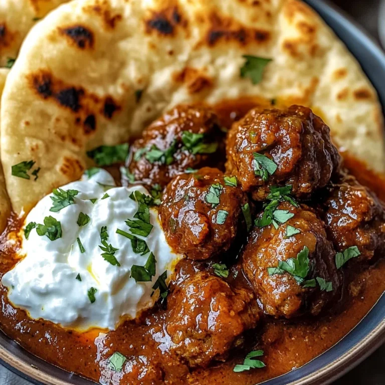 Harissa Beef Meatballs with Yogurt Sauce and Garlic Naan