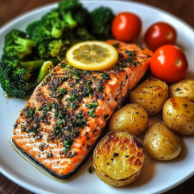 Herb-Crusted Salmon Plate with Garlic Potatoes & Veggies