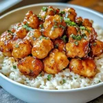 Honey Garlic Chicken Bites Over Creamy Rice