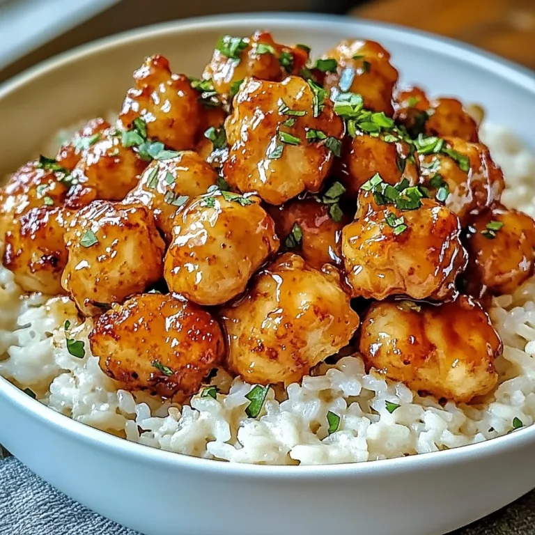 Honey Garlic Chicken Bites Over Creamy Rice