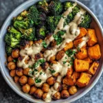 Roasted Veggie & Chickpea Bowls with Maple Dijon Tahini Dressing