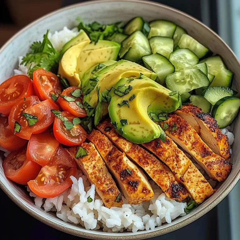 Spicy Chicken Rice Bowl with Avocado & Cucumber Salad