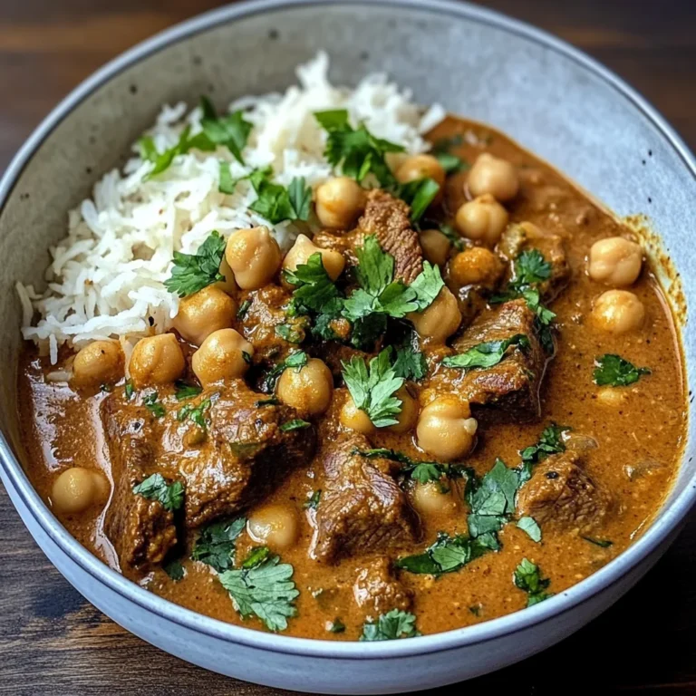 Coconut Beef & Chickpea Curry with Garlic Naan