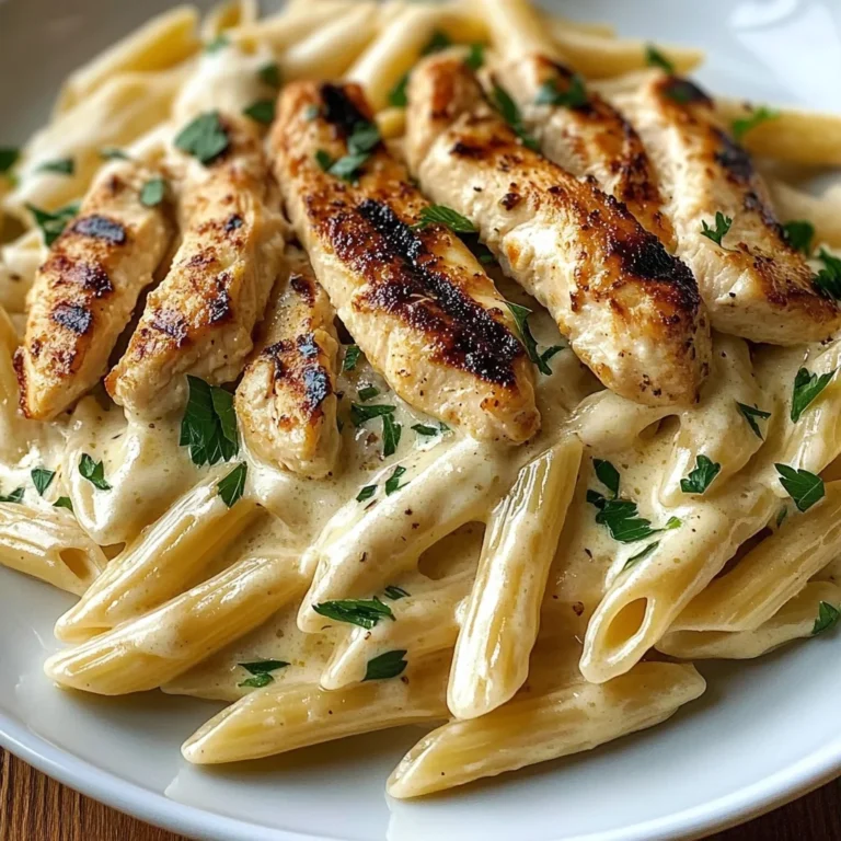 Creamy Chicken Alfredo Pasta with Grilled Chicken Strips