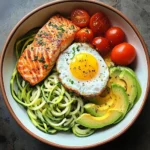 Zoodle Power Plate with Salmon, Avocado & Sunny Egg