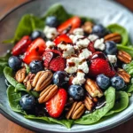 Berry Spinach Salad with Pecans, Feta, and Balsamic Glaze