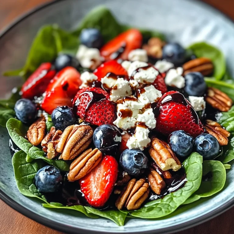 Berry Spinach Salad with Pecans, Feta, and Balsamic Glaze