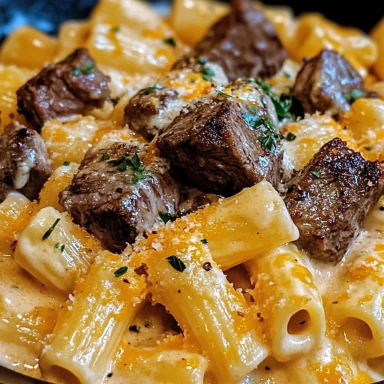 Cajun Steak Tips in Cheesy Rigatoni Parmesan Sauce