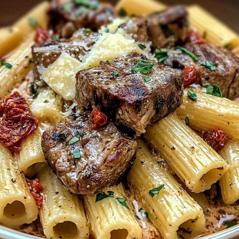 Garlic Butter Steak Tips with Cheesy Rigatoni