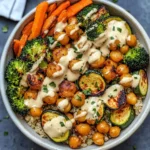 Roasted Veggie Chickpea Bowls with Maple Dijon Tahini Dressing