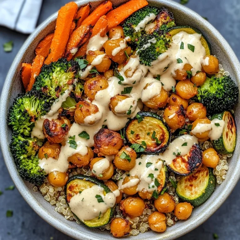 Roasted Veggie Chickpea Bowls with Maple Dijon Tahini Dressing