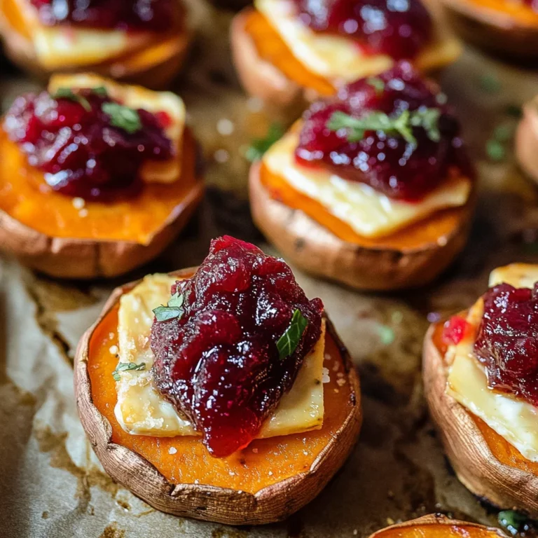 Sweet Potato Bites with Cranberry Sauce and Brie