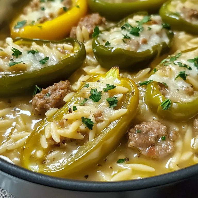Savory Orzo Stuffed Banana Peppers Soup