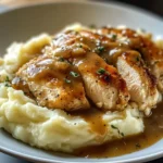 Chicken and Garlic Gravy with Cheesy Mashed Potatoes