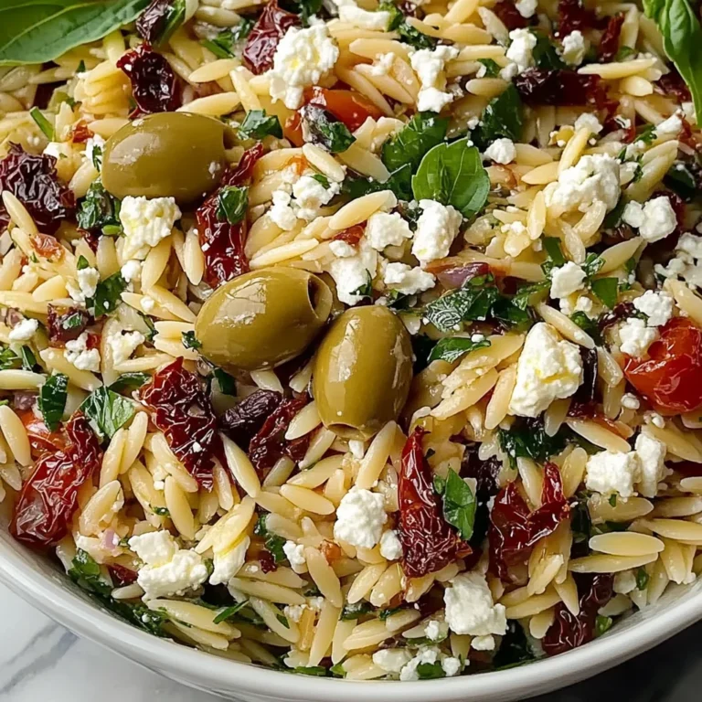 Homemade Orzo Pasta Salad with Feta and Sun Dried Tomatoes - flirtyfood