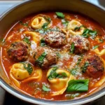 Cheesy Meatball Tortellini Soup