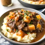 Fall Apple Cider Stew over Mashed Potatoes