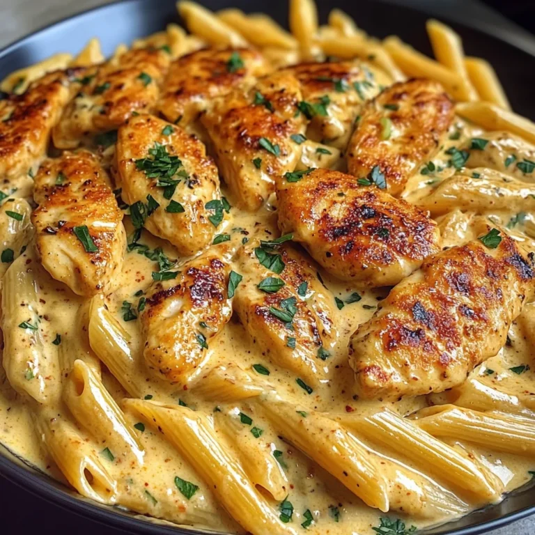Garlic Parmesan Chicken Penne in Creamy Cajun Three-Cheese Sauce
