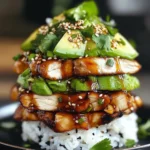 Teriyaki Chicken Avocado Rice Stack