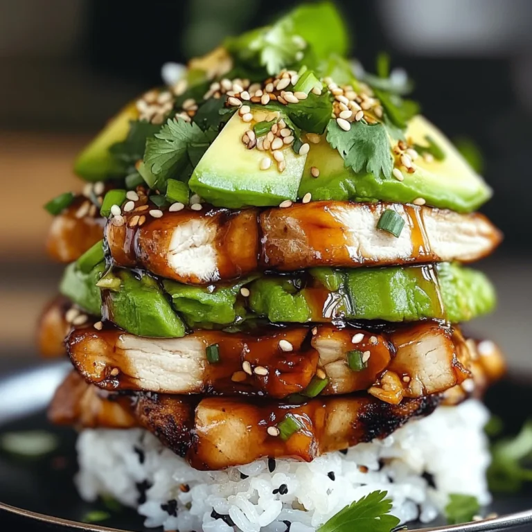 Teriyaki Chicken Avocado Rice Stack
