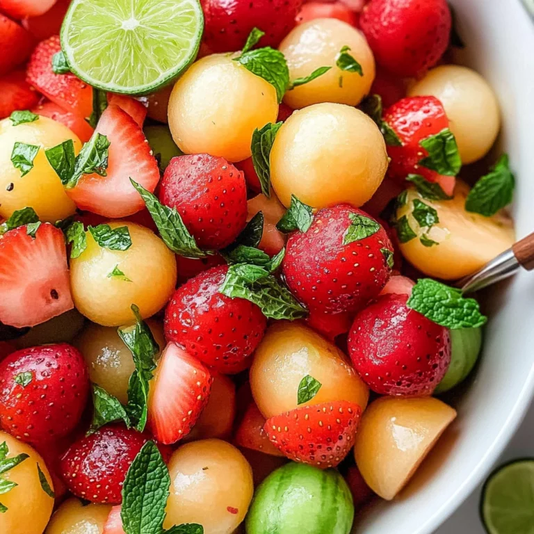 Melon Strawberry Salad with Lime Mint Dressing