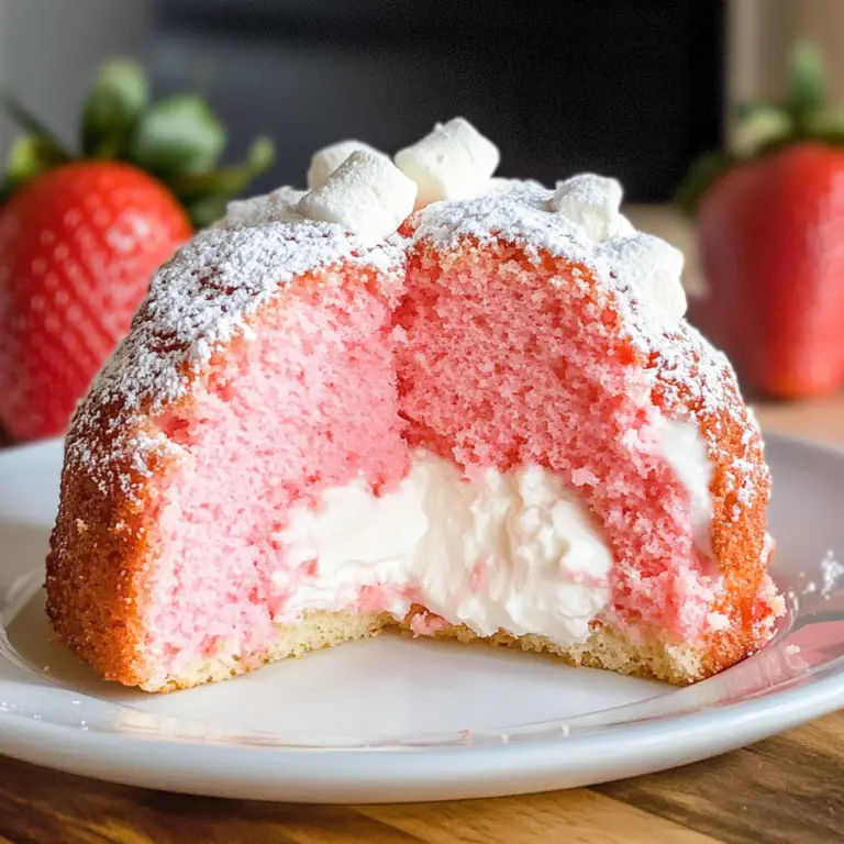 Strawberry Marshmallow Cake (Strawberry Bundt Cake with Marshmallow Cream Filling)