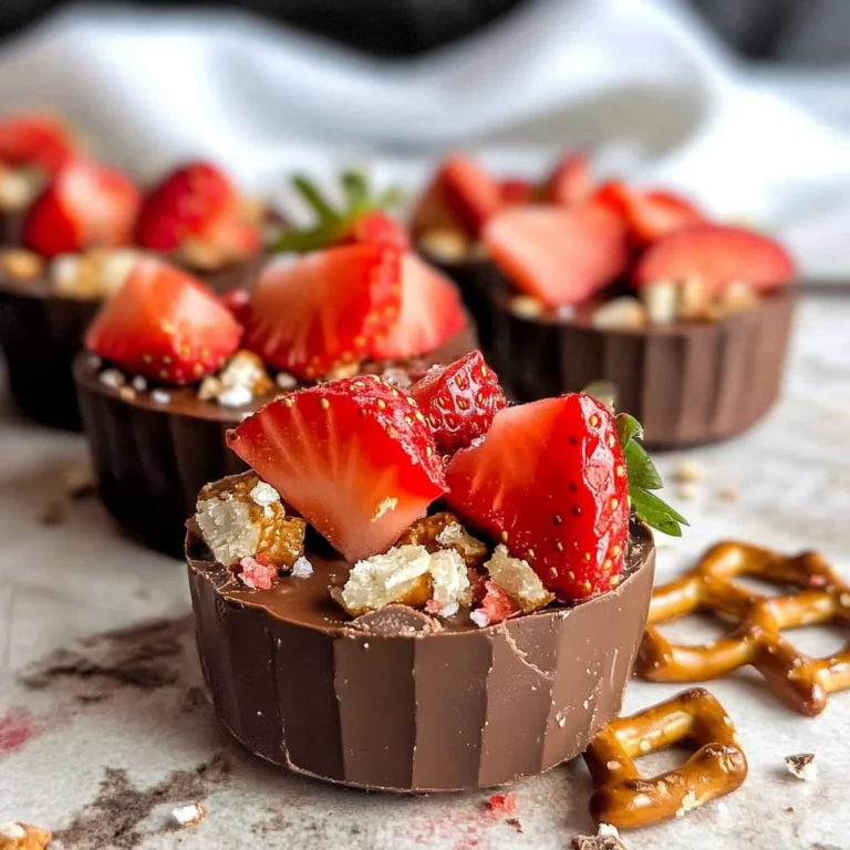 Chocolate strawberry pretzel fudge cups
