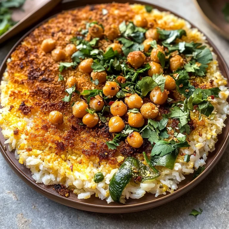Crispy Persian Rice (Tahdig) with Spiced Golden Chickpeas