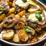 Sheet Pan Pesto Chicken and Lemon Butter Potatoes with Whipped Feta