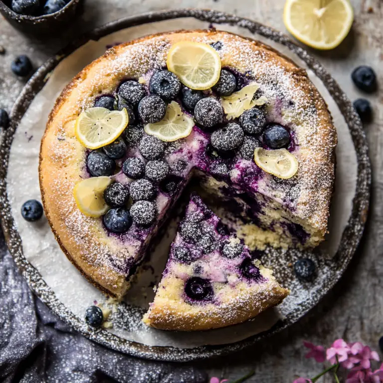 Blueberry Lemon Poppy Seed Custard Cake