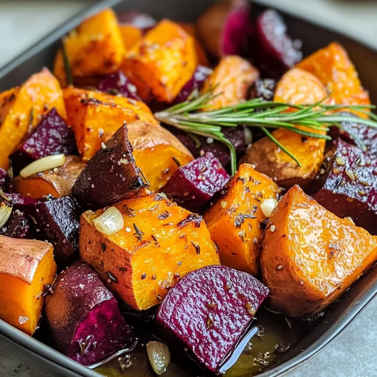 warm garlic roasted sweet potatoes and beets with rosemary for budget meals